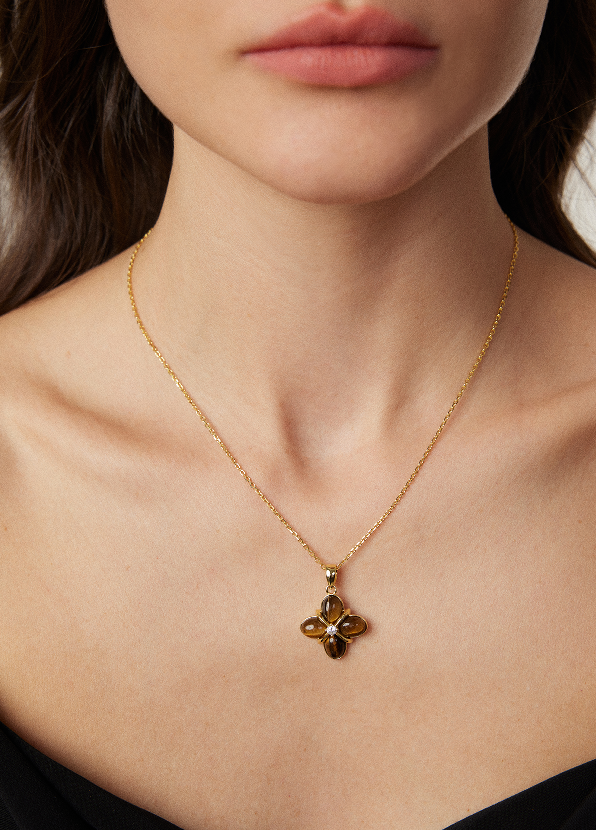 "Amber Song"Tiger's eye stone necklace. French fashion necklace