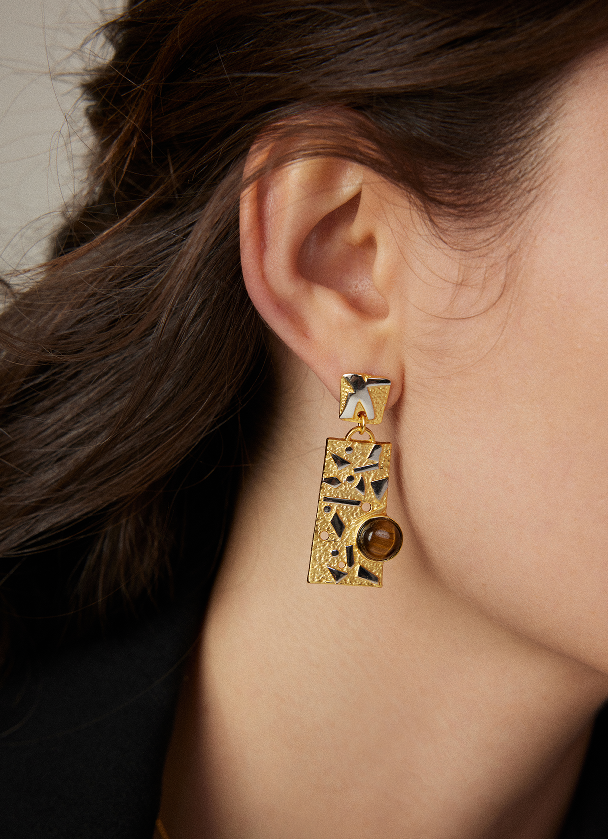 "Geometric Mystery"Asymmetrical earrings. French heavy industry designer style earrings.