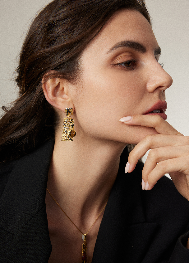 "Geometric Mystery"Asymmetrical earrings. French heavy industry designer style earrings.