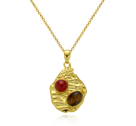 "Stay together"Red agate embellished necklace. French heavy industry necklace.