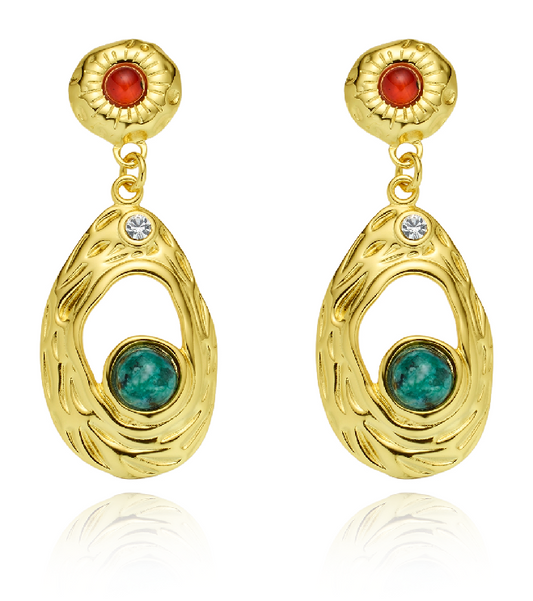 "Time of Youth"Light luxury earrings made of red and green precious stones. Designer-style, niche and vintage earrings.
