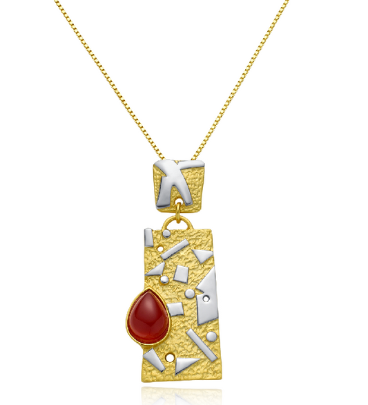 "Geometric Intersection"French red agate necklace. Light luxury and niche design, high-end sense necklace.