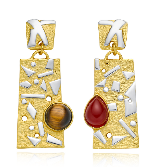 "Geometric Mystery"Asymmetrical earrings. French heavy industry designer style earrings.